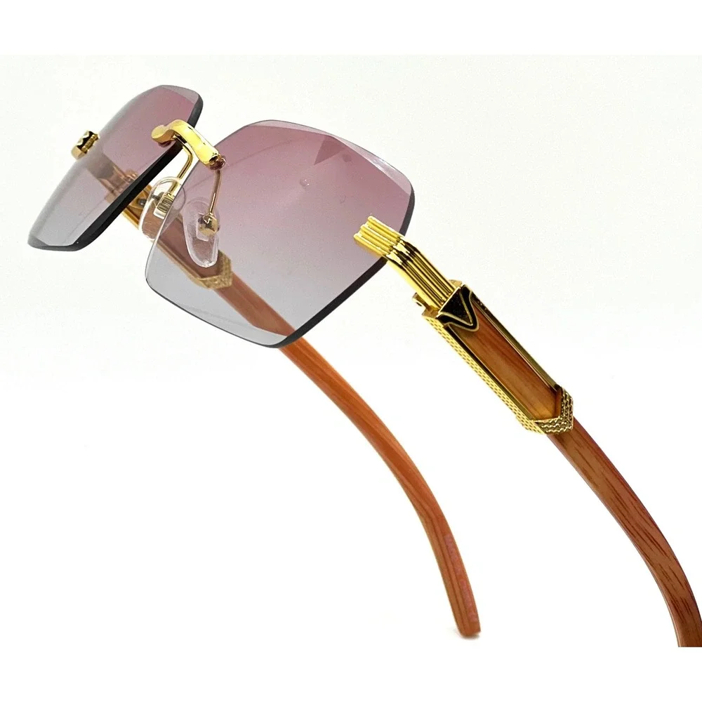Womens Eyewear Sunglasses Pink Gradient Lens Gold Faux Wood Temples Female Gafas